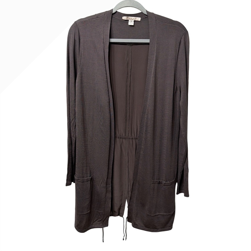Belford Women Medium Silk Cotton Open Front Cardigan‎ Brown Drawstring Waist